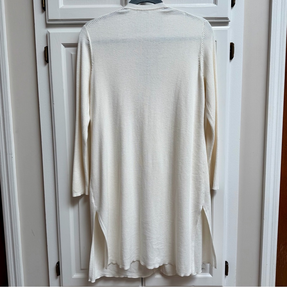 J. Jill Cotton & Silk Ivory Ribbed Cardigan Longline Size Medium Petite - Picture 3 of 10